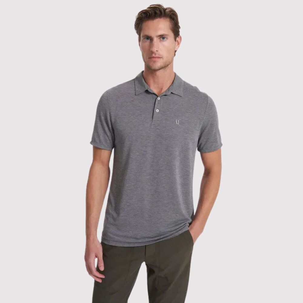 Vuori Mens Polo Shirt Gray Short Sleeve Performance Stretch Golf Preppy 2XL XXL